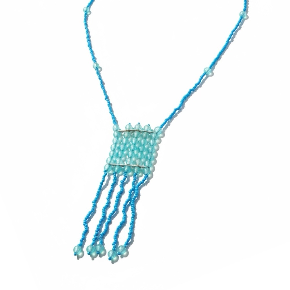 Vintage Turquoise/Teal Boho Beaded Fringe Necklace